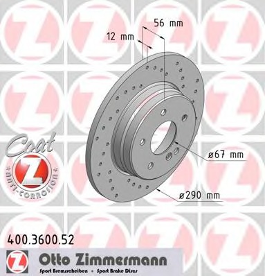 ZIMMERMANN Hátsó féktárcsa 400.3600.52_ZIM