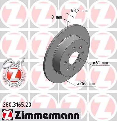 ZIMMERMANN Hátsó féktárcsa 280.3165.20_ZIM