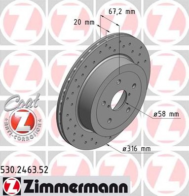 ZIMMERMANN Hátsó féktárcsa 530.2463.52_ZIM