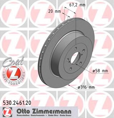 ZIMMERMANN Hátsó féktárcsa 530.2461.20_ZIM