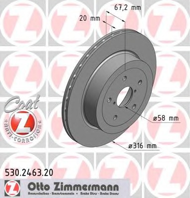 ZIMMERMANN Hátsó féktárcsa 530.2463.20_ZIM