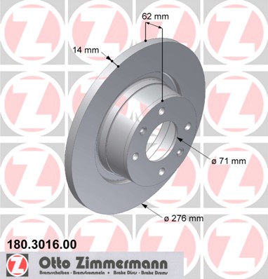 ZIMMERMANN Hátsó féktárcsa 180.3016.00_ZIM