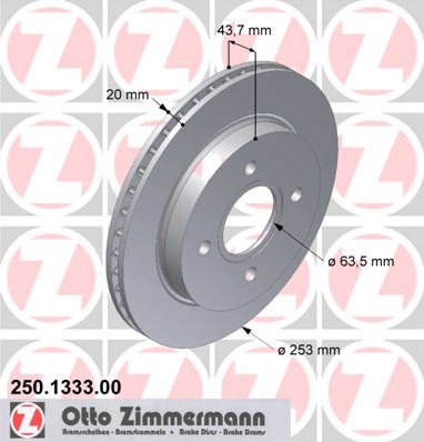 ZIMMERMANN Hátsó féktárcsa 250.1333.00_ZIM