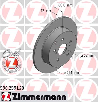 ZIMMERMANN Hátsó féktárcsa 590.2591.20_ZIM