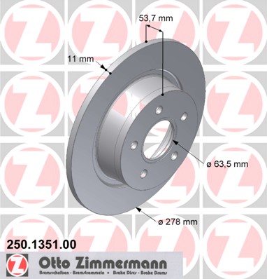 ZIMMERMANN Hátsó féktárcsa 250.1351.00_ZIM