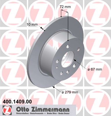 ZIMMERMANN Hátsó féktárcsa 400.1409.00_ZIM