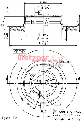 METZGER Féktárcsa, mind 24942V_METZ