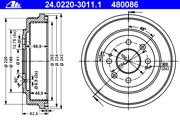 ATE Fékdob 24.0220-3011.1_ATE