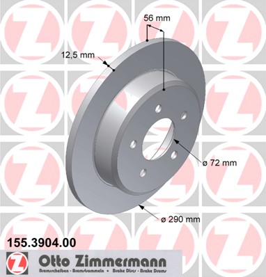 ZIMMERMANN Hátsó féktárcsa 155.3904.00_ZIM