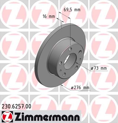 ZIMMERMANN Hátsó féktárcsa 230.6257.00_ZIM