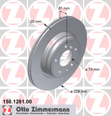 ZIMMERMANN Hátsó féktárcsa 150.1281.00_ZIM