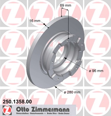 ZIMMERMANN Hátsó féktárcsa 250.1358.00_ZIM