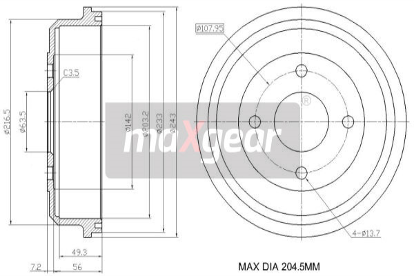 MAXGEAR Fékdob 19-1036_MAXG