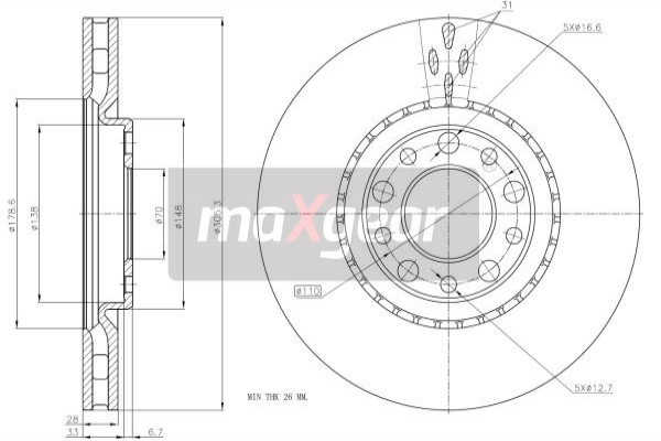 MAXGEAR Első féktárcsa 19-1325MAX_MAXG