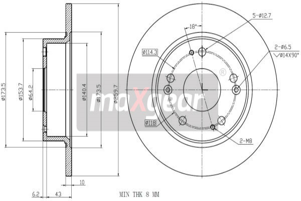 MAXGEAR Hátsó féktárcsa 19-1843MAX_MAXG