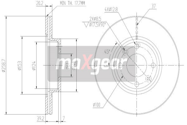 MAXGEAR Hátsó féktárcsa 19-1848_MAXG