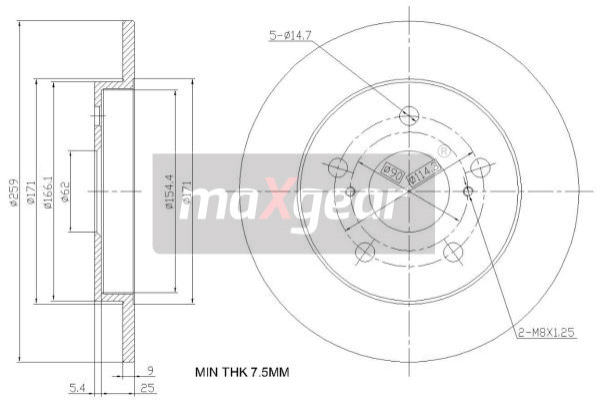 MAXGEAR Hátsó féktárcsa 19-2467_MAXG