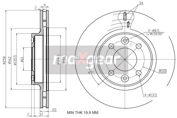 MAXGEAR Első féktárcsa 19-2729MAX_MAXG