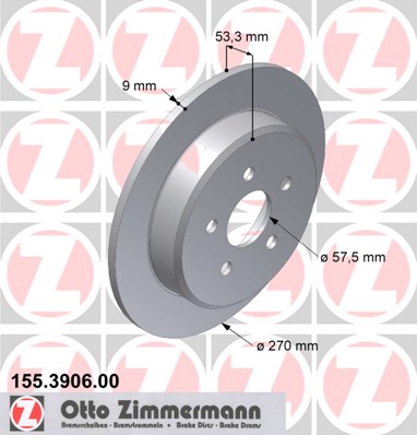 ZIMMERMANN Hátsó féktárcsa 155.3906.00_ZIM