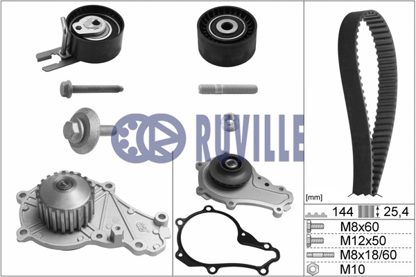 RUVILLE Vezérműszíjkészlet vízpumpával 55953702_RUV