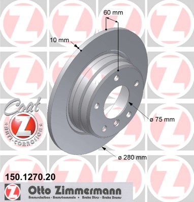 ZIMMERMANN Hátsó féktárcsa 150.1270.20