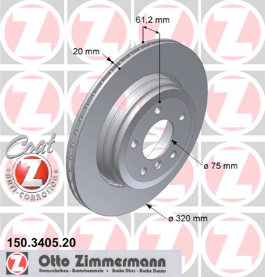 ZIMMERMANN 150.3405.20 Hátsó féktárcsa